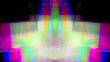 Işık efektleri. Neon parıltısı. Simetri ve yansıma. Şenlik dekorasyonu. Bulanık arkaplan. Parlak doku. Parlak desen. Poster, broşür, el ilanı ve kart için yaratıcı grafik tasarımı. Ağ, kumaş ve örtü için arkaplan.