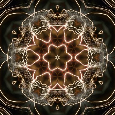 Fraktal soyut arkaplan. Işık efektleri. Neon parıltısı. Şenlik dekorasyonu. Renkli desen. Geometrik doku.