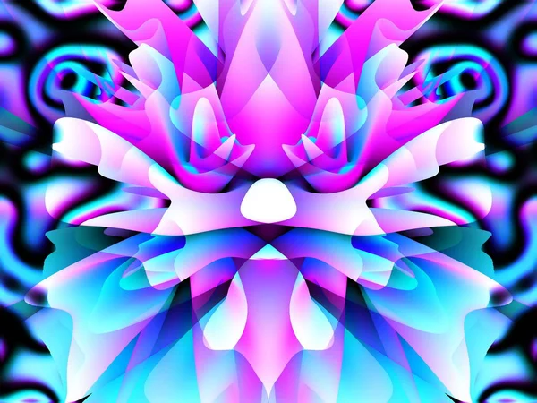 Illustration Digitala Effekter Neonglöd Symmetri Och Reflektion Festlig Dekoration Abstrakt — Stockfoto