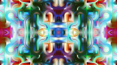 Dijital efektler. Neon parıltısı. Simetri ve yansıma. Şenlik dekorasyonu. Bulanık arkaplan. Renkli desen. Poster, broşür, el ilanı ve kart için yaratıcı grafik tasarımı. Benzersiz duvar kağıdı.