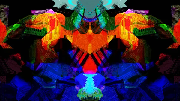 Hibahatás Digitális Zaj Szimmetria Tükröződés Absztrakt Homályos Háttér Multicolor Minta — Stock Fotó