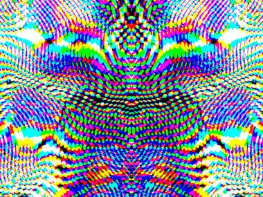 Dijital efektler. Neon parıltısı. Simetri ve yansıma. Şenlik dekorasyonu. Bulanık arkaplan. Renkli desen. Poster, broşür, el ilanı ve kart için yaratıcı grafik tasarımı. Benzersiz duvar kağıdı.