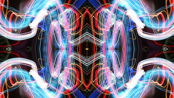 Efekty Cyfrowe Neonowy Blask Symetria Odbicie Świąteczna Dekoracja Abstrakcyjne Niewyraźne — Zdjęcie stockowe