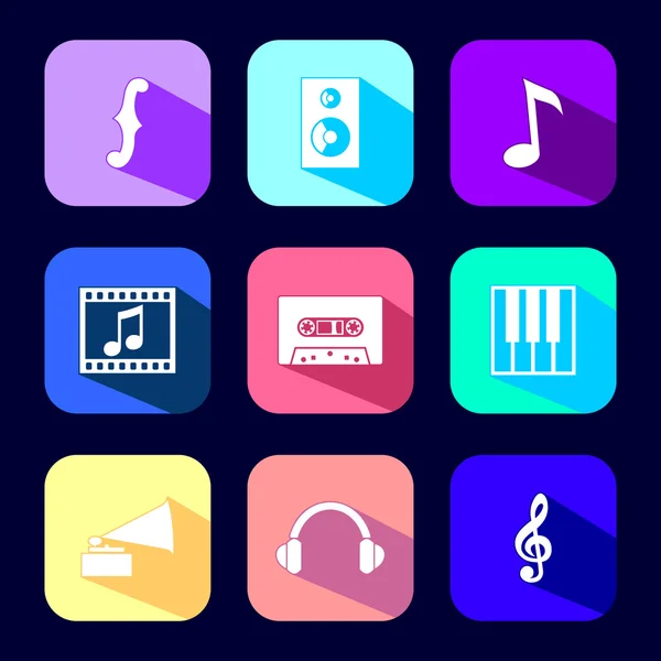 Media and music flat icons — Stock Vector