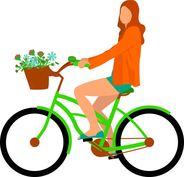 Girl Bicycle Basket Flowers Transparent Background — Vetor de Stock