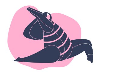 Kadın pembe arka planda yoga yapıyor. Silüet. Paketleme, kağıt, kapak, kumaş için modern soyut tasarım