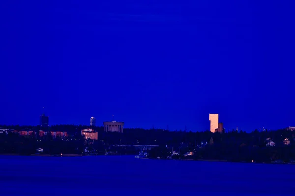 Estocolmo Suécia Torre Scandic Victoria Subúrbio Kista Reflete Luz Manhã — Fotografia de Stock