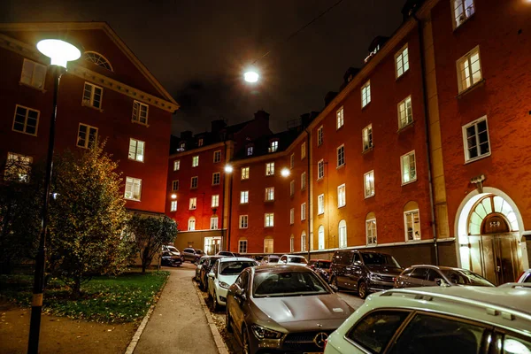Estocolmo Suécia Rua Residencial Norrbackagatan Vasastan Noite — Fotografia de Stock