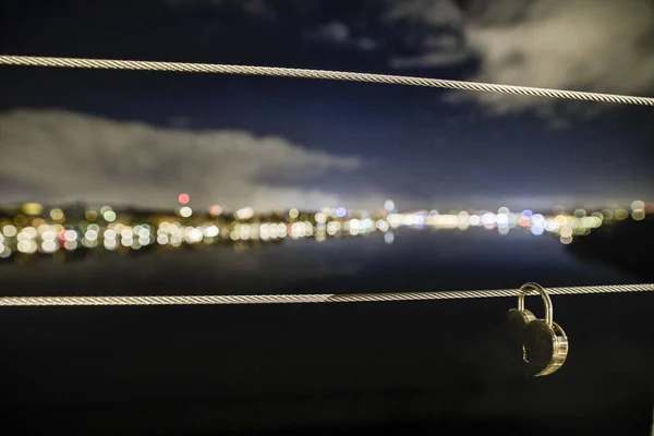 Stockholm Sweden Skyline Stockholm Early Morning Heart Shaped Lock — Stock Photo, Image