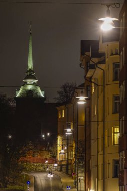 Stockholm, İsveç Geceleri Sodermalm 'deki Allhelgonakyrkan Kilisesi.