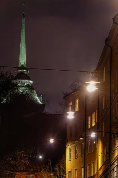 Stockholm Sveç Geceleri Sodermalm Deki Allhelgonakyrkan Kilisesi — Stok fotoğraf