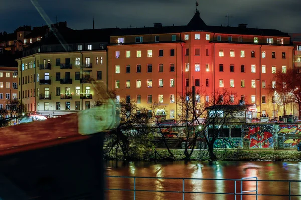 Stockholm Sweden View Sodermalm Island Bergsundsstrand Night — стоковое фото