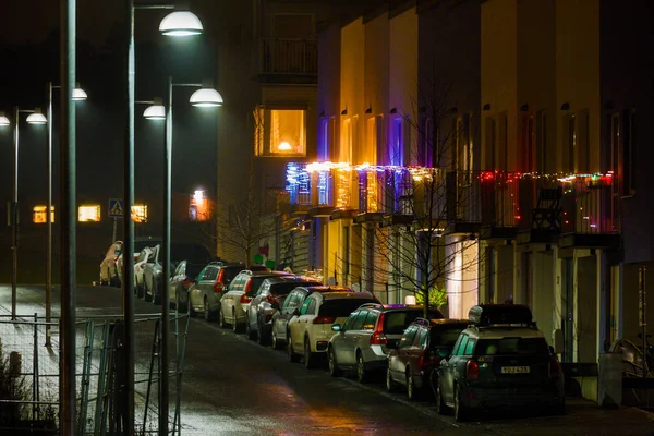 Stockholm Sweden Residential Street Illuminated Buildings Ulriksdal Neighborhood — Stock Photo, Image