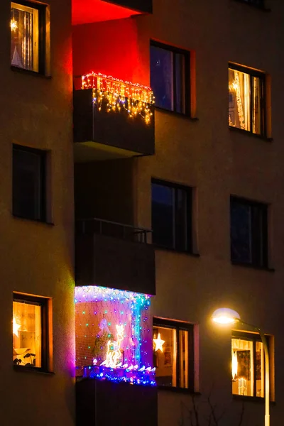 Estocolmo Suécia Decorações Natal Varandas Bairro Axelsberg — Fotografia de Stock