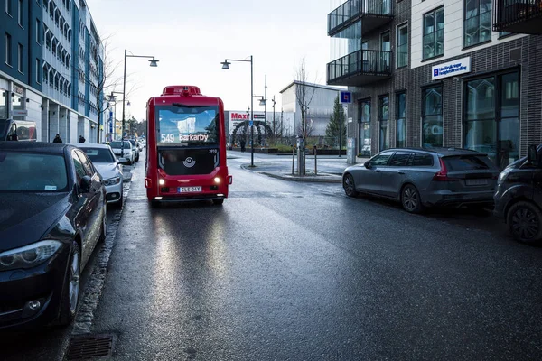 Stockholm Sweden Self Driving Bus Residential Street Barkaby Suburb — Stock Photo, Image