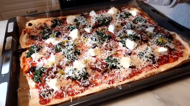 Una Persona Hace Pizza Casera Casa — Vídeos de Stock