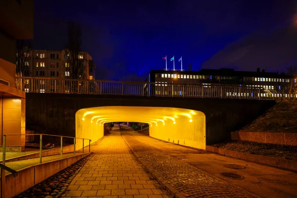 Stockholm Sverige Gångtunnel Huvudsta Förort Natten — Stockfoto