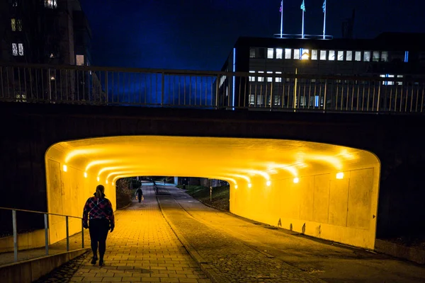 Стокгольм Швеція Вночі Тунель Пішоходів Передмісті Гувудста — стокове фото