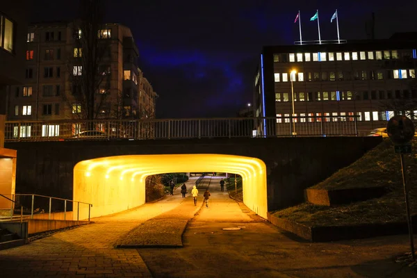 Stockholm Zweden Een Voetgangerstunnel Buitenwijk Huvudsta Nachts — Stockfoto