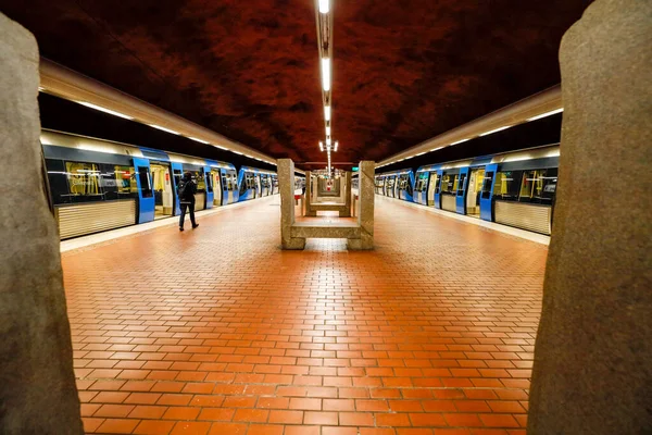 Estocolmo Suecia Estación Metro Tunnelbana Skarpnack Última Parada Línea Verde — Foto de Stock