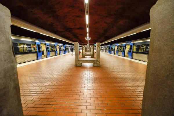 Estocolmo Suecia Estación Metro Tunnelbana Skarpnack Última Parada Línea Verde — Foto de Stock