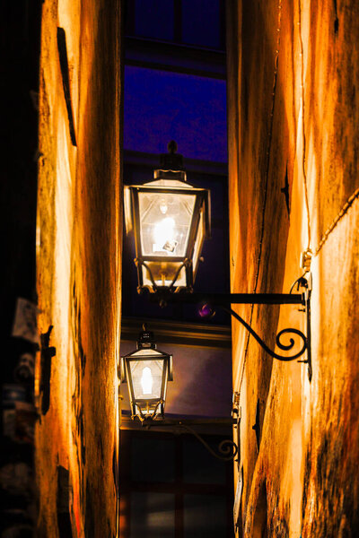 Stockholm, Sweden Stockholm's narrowest alley, Marten Trotzigs grand, at night.