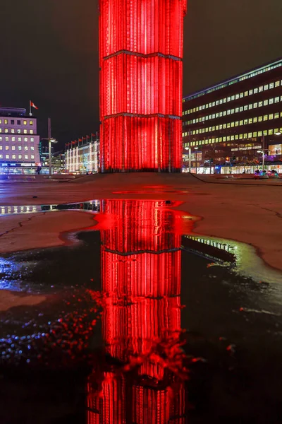 Estocolmo Suecia Sergels Torg Por Noche Centro Ciudad Reflejo Del — Foto de Stock