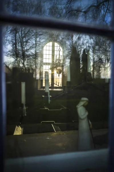 Stockholm Sweden Jarfalla Church Seen Window Winter Day — Stock Photo, Image