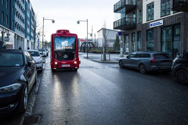 Stockholm Sweden Self Driving Bus Residential Street Barkaby Suburb — Stock Photo, Image