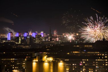 Stockholm, İsveç 1 Ocak 2021 Yeni Yıl Havai fişekleri.