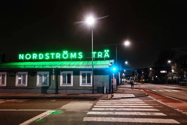 Stockholm Svédország Neon Jel Egy Fatelepre Nordstrom Tra Grondalsvagen Liljeholmen — Stock Fotó
