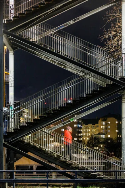 Stockholm Sweden Person Descends Outdoor Staircase Liljeholmsbron Liljeholmen Bridge — 스톡 사진