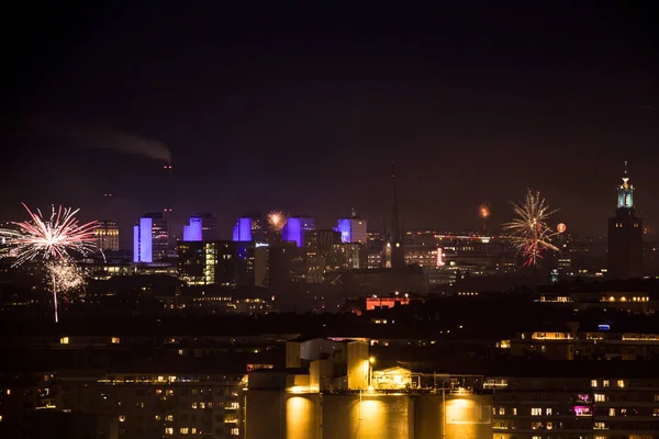 Stockholm Jan 2021 Nyårsfyrverkerier Över Staden — Stockfoto