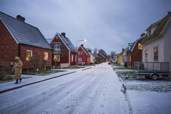 Stockholm Švédsko Rezidenční Čtvrť Gamla Ensked Sníh — Stock fotografie