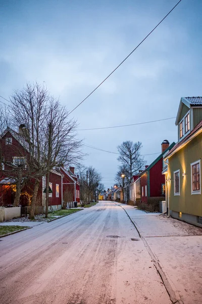 Stockholm Švédsko Rezidenční Čtvrť Gamla Ensked Sníh — Stock fotografie