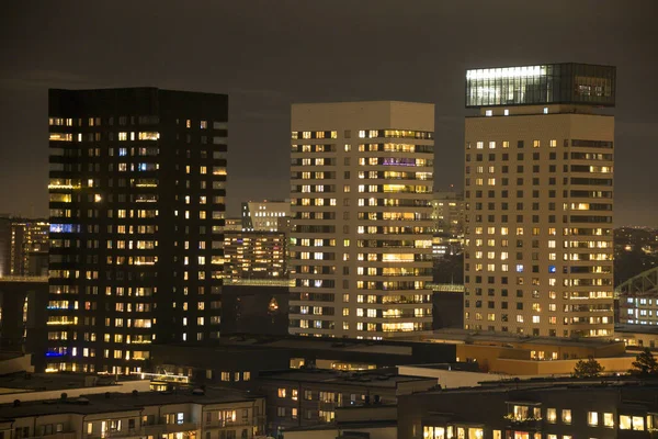 Stockholm Sweden Towers Liljeholmskajen Natten Kajen Kajen Och Kajplats — Stockfoto