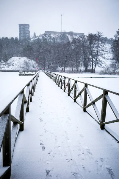 Stockholm Schweden Ein Fußweg Über Den Trekanten See Liljeholmen — Stockfoto