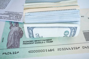 Başkan Trump 'ın Ekonomik Darbe Ödemesi için Vergi Dairesi çeki.
