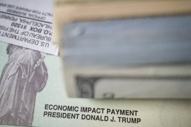Başkan Trump 'ın Ekonomik Darbe Ödemesi için Vergi Dairesi çeki.