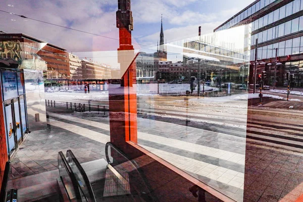 Sztokholm Szwecja Streszczenie Urbanistycznego Zdjęcia Nowego Soltrappan Staircse Domu Sergels — Zdjęcie stockowe