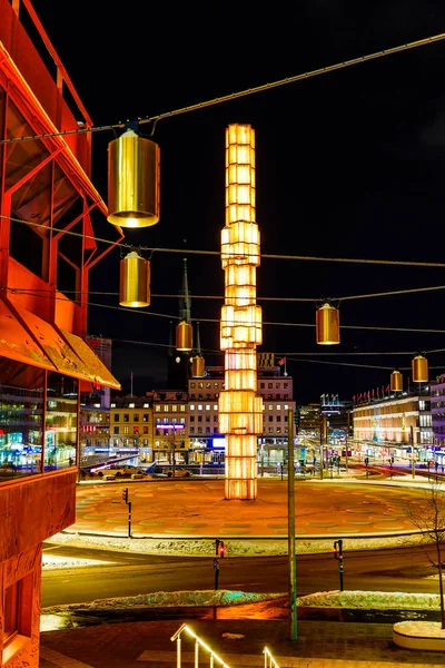 Estocolmo Suécia Fevereiro 2021 Sergels Torg Noite Centro Cidade — Fotografia de Stock