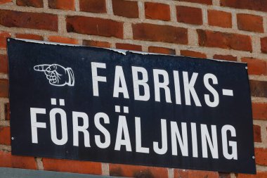 Stockholm, İsveç Fabrika çıkışı için eski ve genel bir tabela.