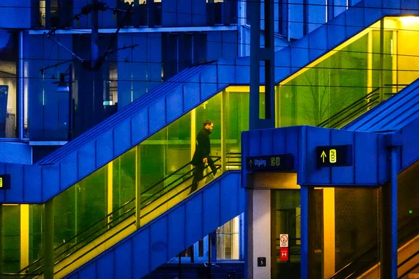 Lund Sweden Person Walking Colorful Overpass Lund Central Station — Stock Photo, Image