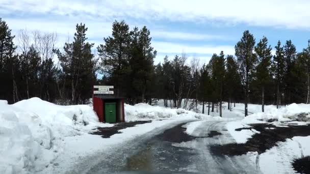 Kiruna Zweden Winter Door Het Arctische Landschap Naar Nikkaluokta Zweeds — Stockvideo