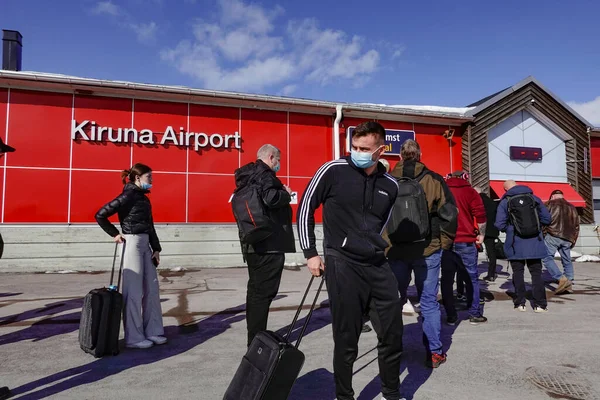 Kiruna Suécia Passageiros Chegam Com Voo Sas Estocolmo Aeroporto Kiruna — Fotografia de Stock