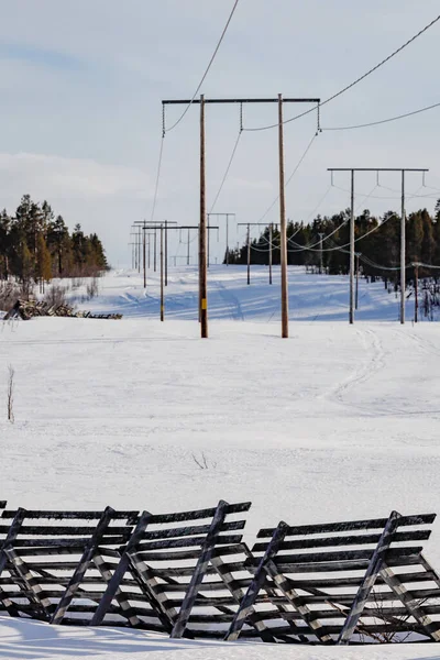 Kiruna Suécia Cercas Madeira Para Evitar Desvios Neve — Fotografia de Stock