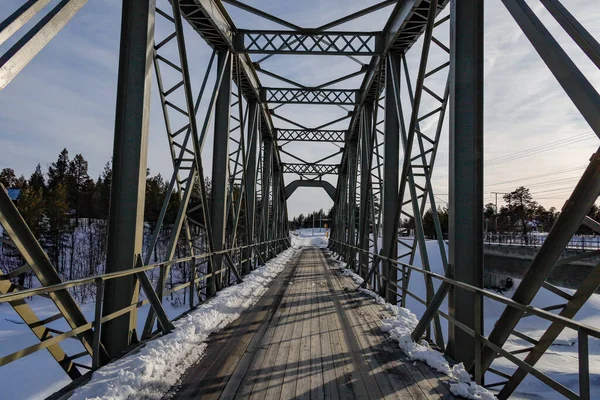 Kiruna Suécia Uma Pista Tressle Ponte Madeira Sobre Rio Kalix — Fotografia de Stock