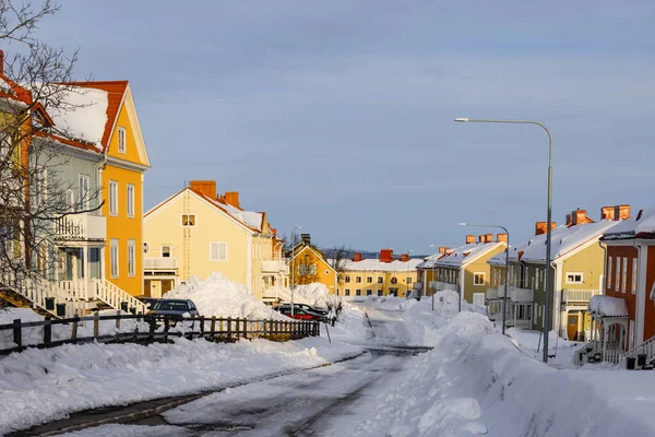 Kiruna Suécia Casas Madeira Rua Residencial — Fotografia de Stock