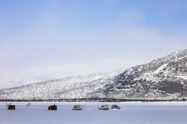 Tornestrask Schweden Eine Verschneite Und Arktische Landschaft Über Dem Tornetrasker — Stockfoto