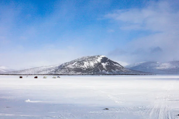 Tornestrask Schweden Eine Verschneite Und Arktische Landschaft Über Dem Tornetrasker — Stockfoto